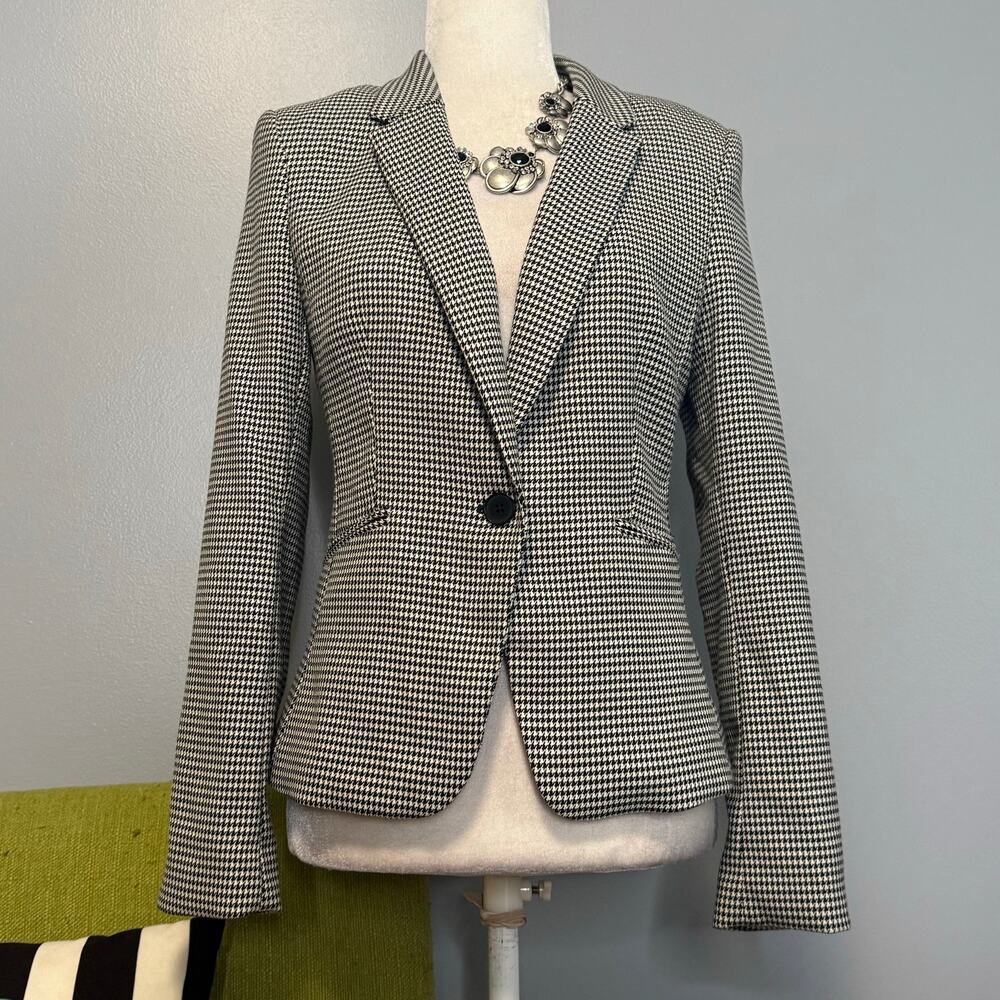 H&M Black & White Houndstooth Tailored Suit Blazer Jacket 6